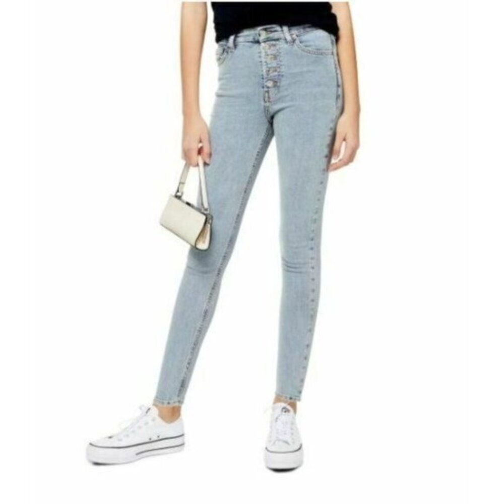 TOPSHOP Jamie Skinny Jeans Exposed Buttons High Rise Light Wash SZ 26 NEW